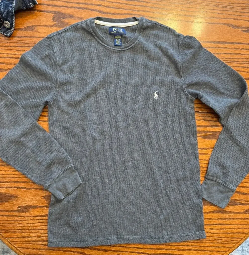 POLO RALPH LAUREN Thermal T-Shirt Men's M Gray Long Sleeve Crew Neck